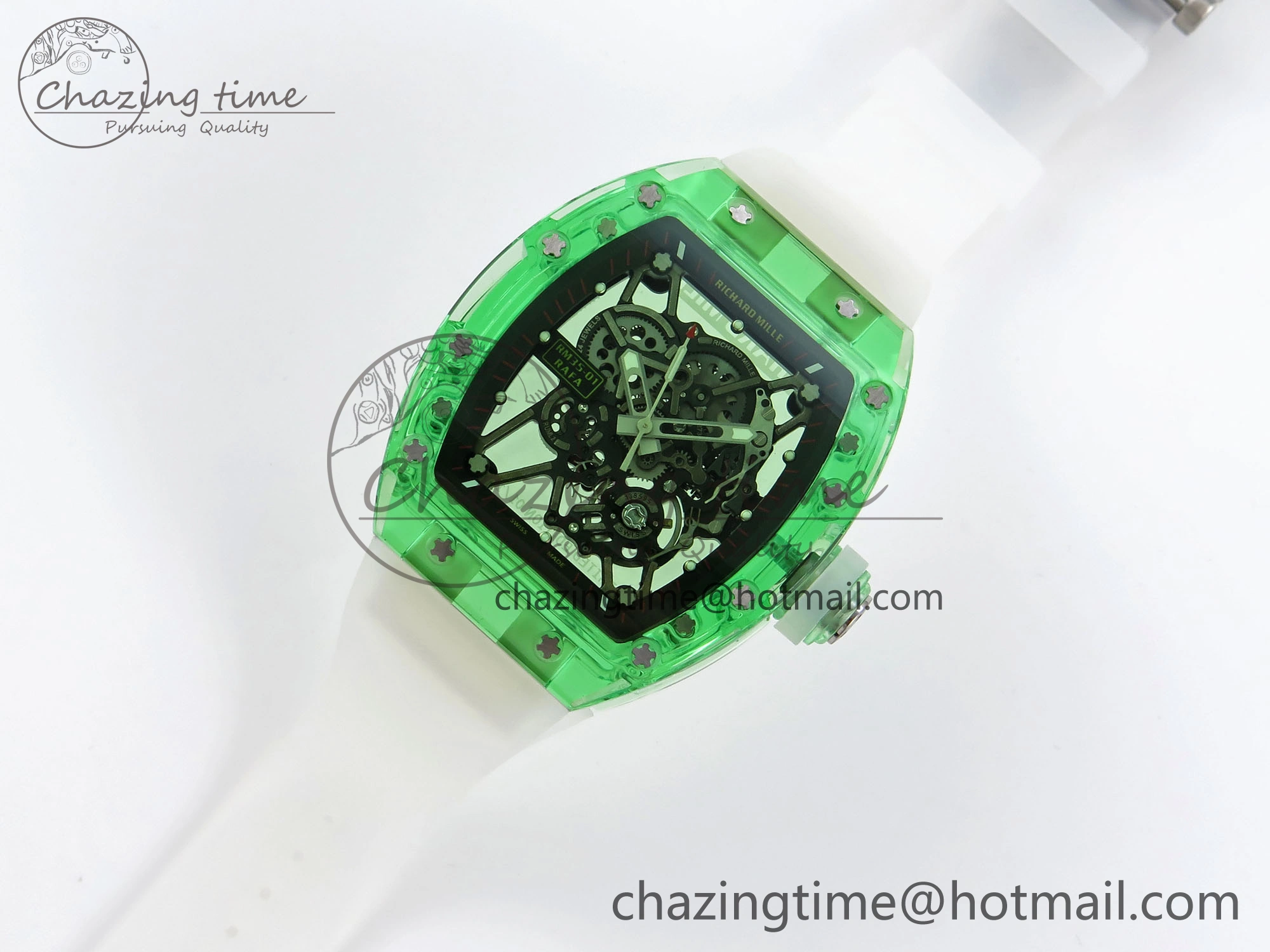 RM035 Green Transparent RMF Best Edition Skeleton Dial on Translucent Rubber Strap Clone RMUL Original 9330