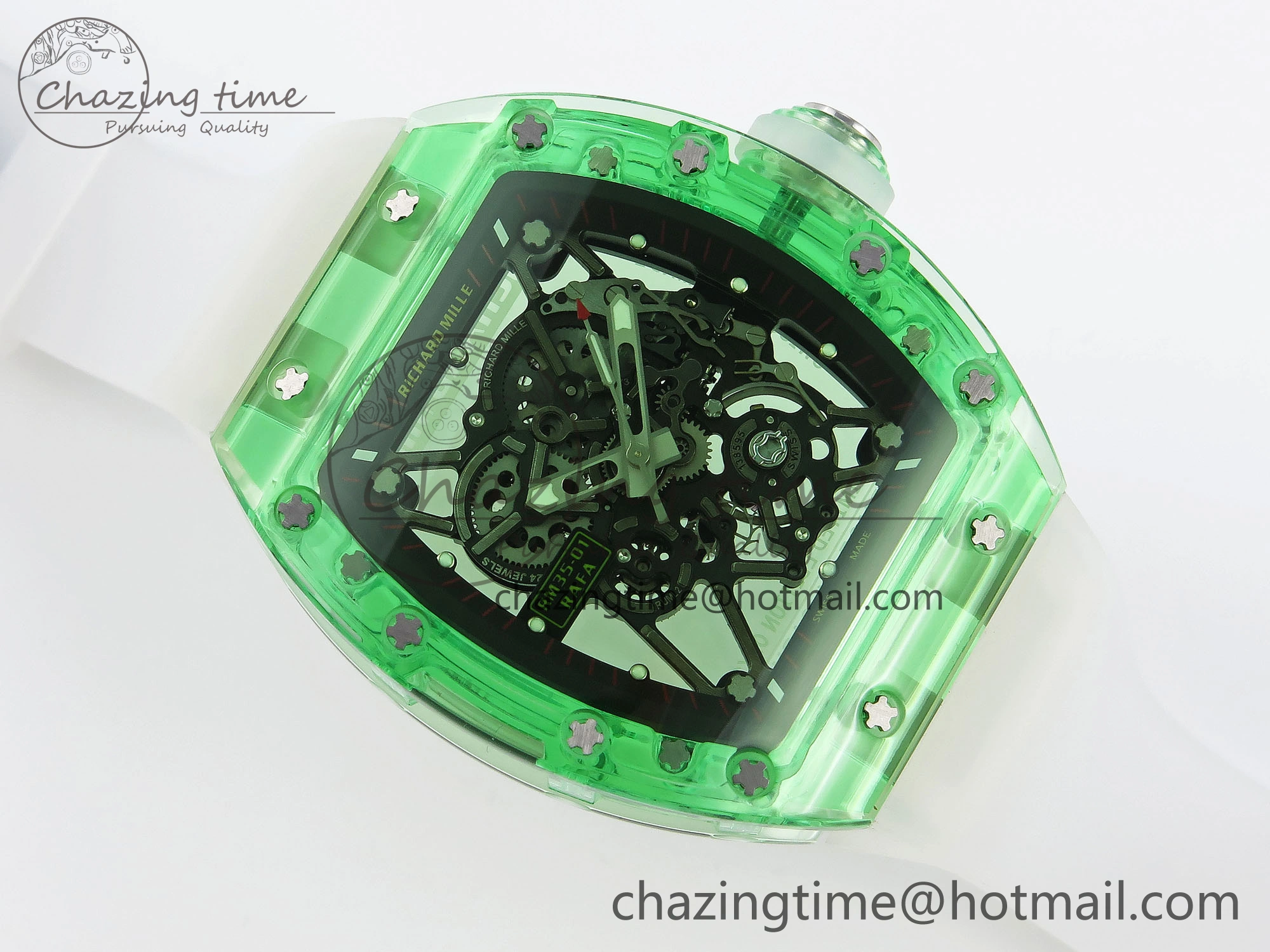 RM035 Green Transparent RMF Best Edition Skeleton Dial on Translucent Rubber Strap Clone RMUL Original 9330