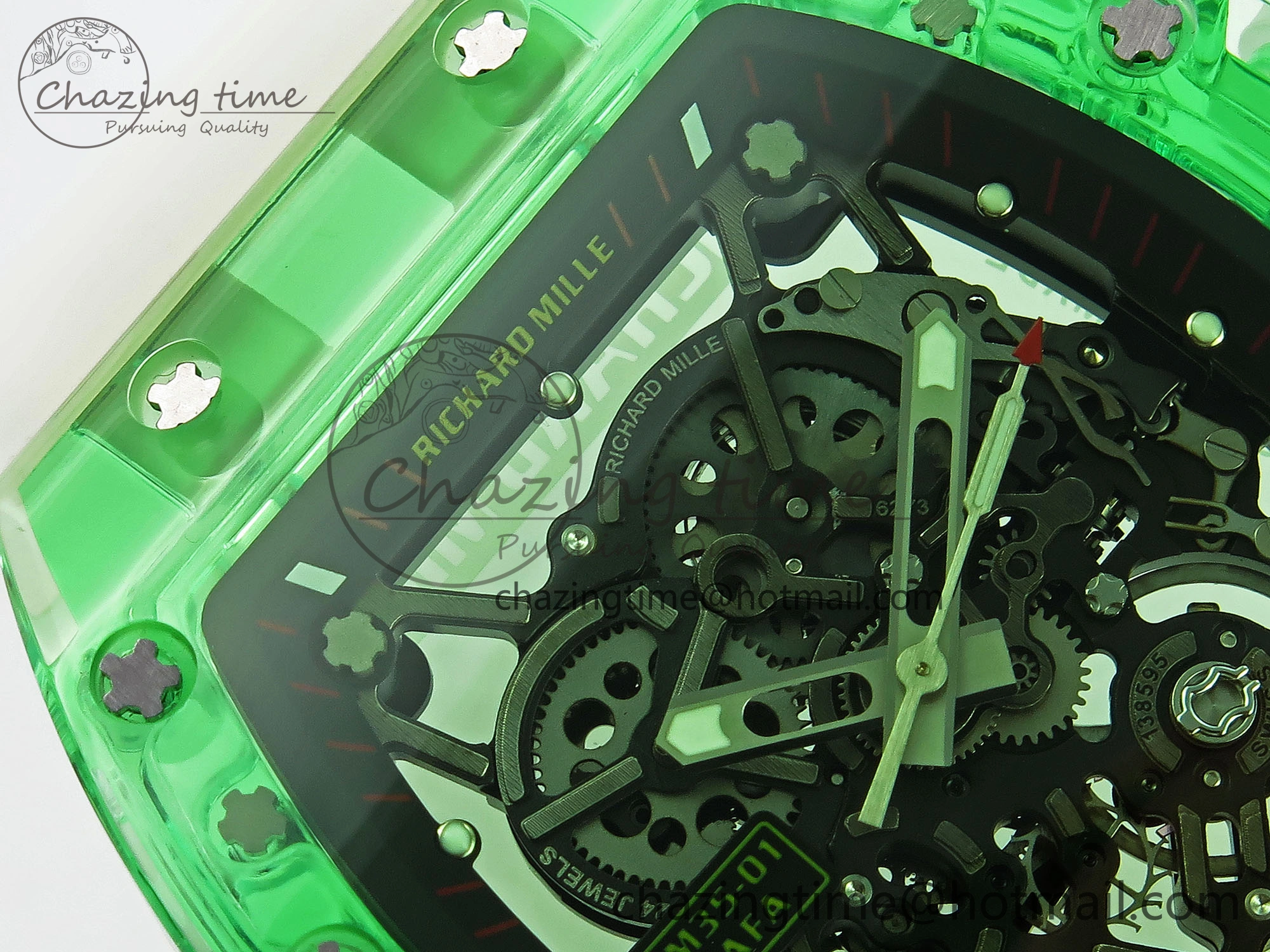 RM035 Green Transparent RMF Best Edition Skeleton Dial on Translucent Rubber Strap Clone RMUL Original 9330
