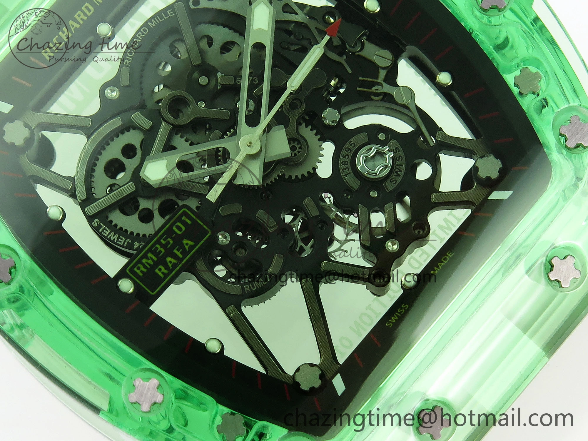 RM035 Green Transparent RMF Best Edition Skeleton Dial on Translucent Rubber Strap Clone RMUL Original 9330