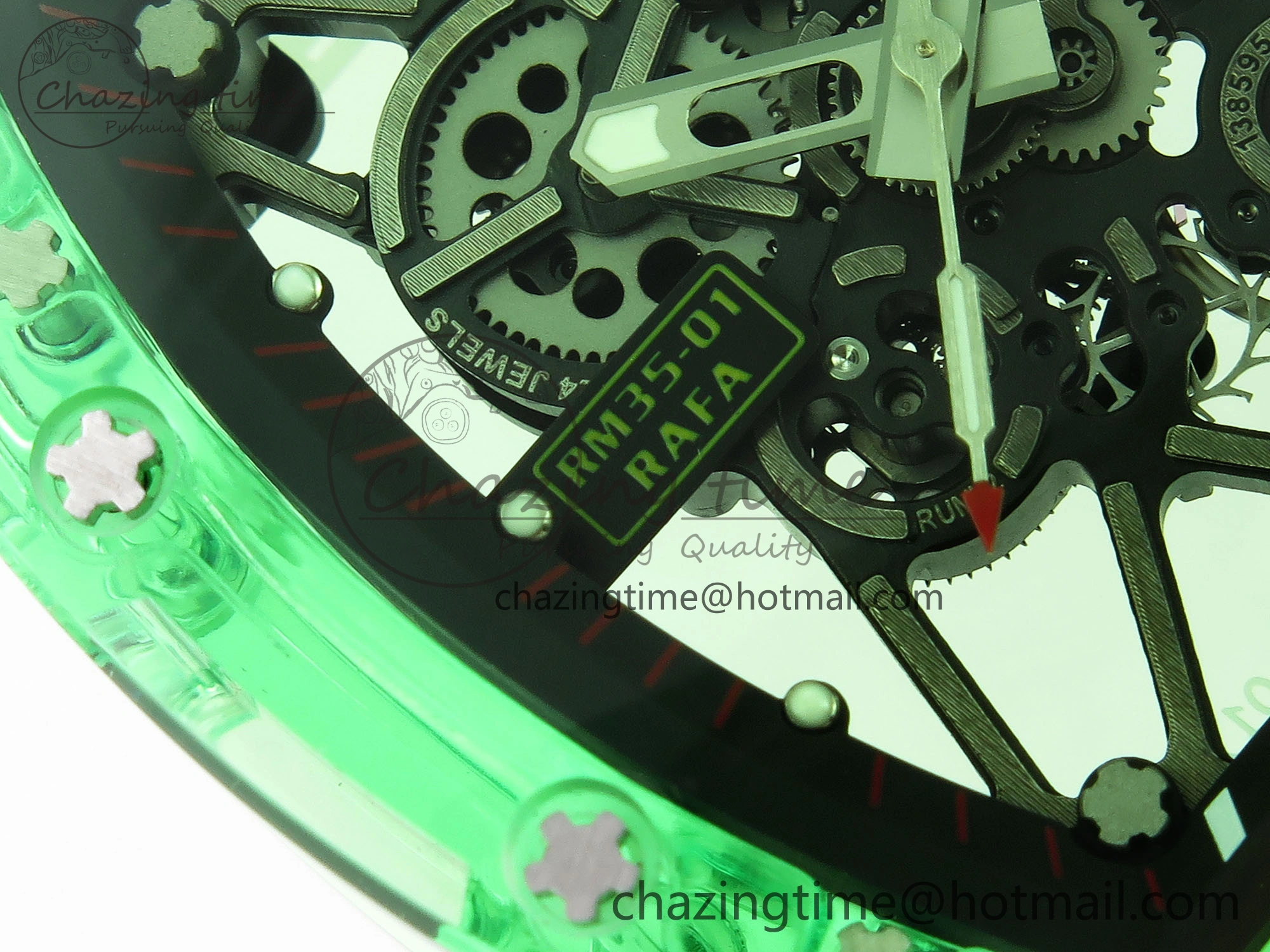 RM035 Green Transparent RMF Best Edition Skeleton Dial on Translucent Rubber Strap Clone RMUL Original 9330
