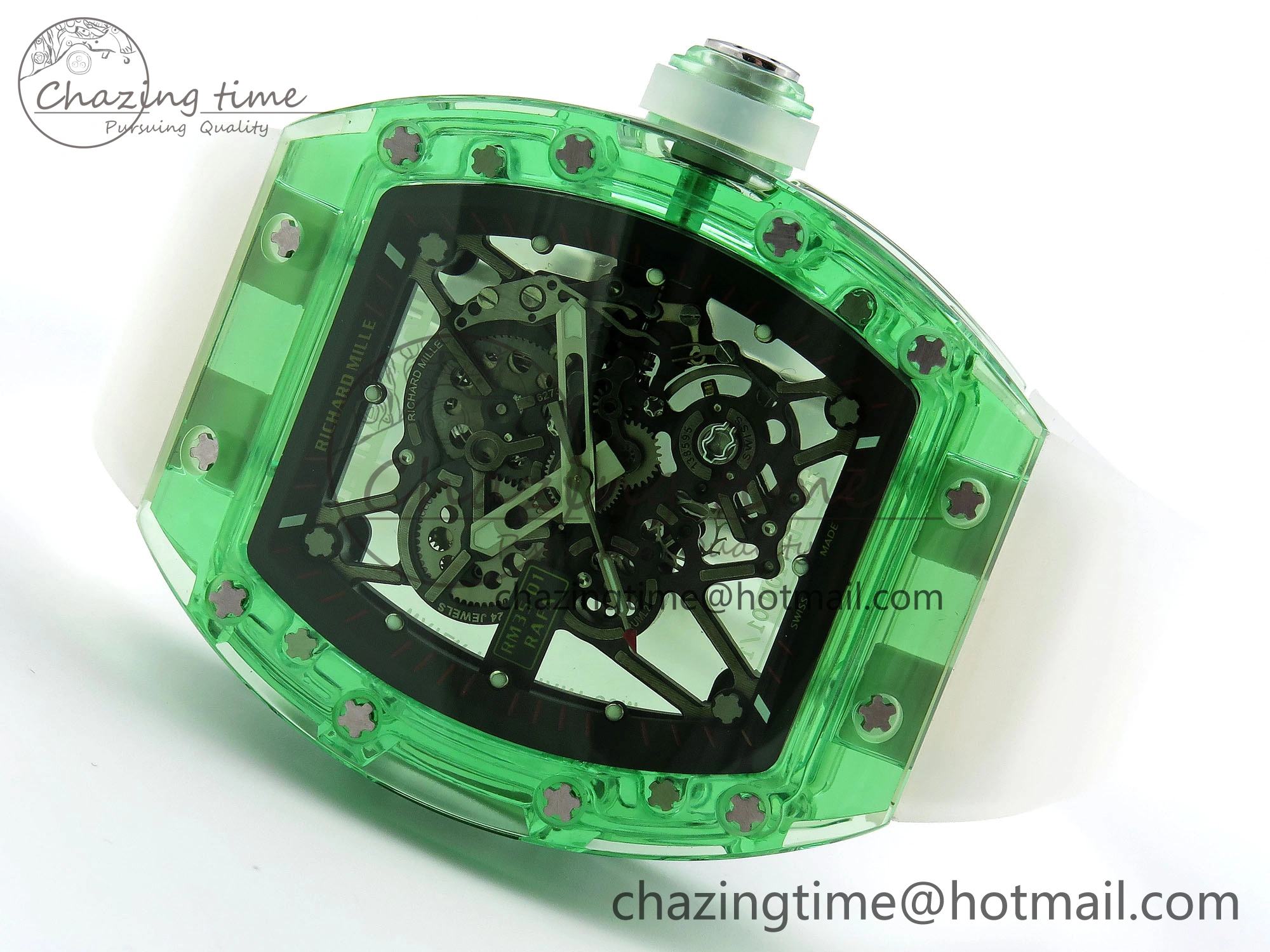 RM035 Green Transparent RMF Best Edition Skeleton Dial on Translucent Rubber Strap Clone RMUL Original 9330