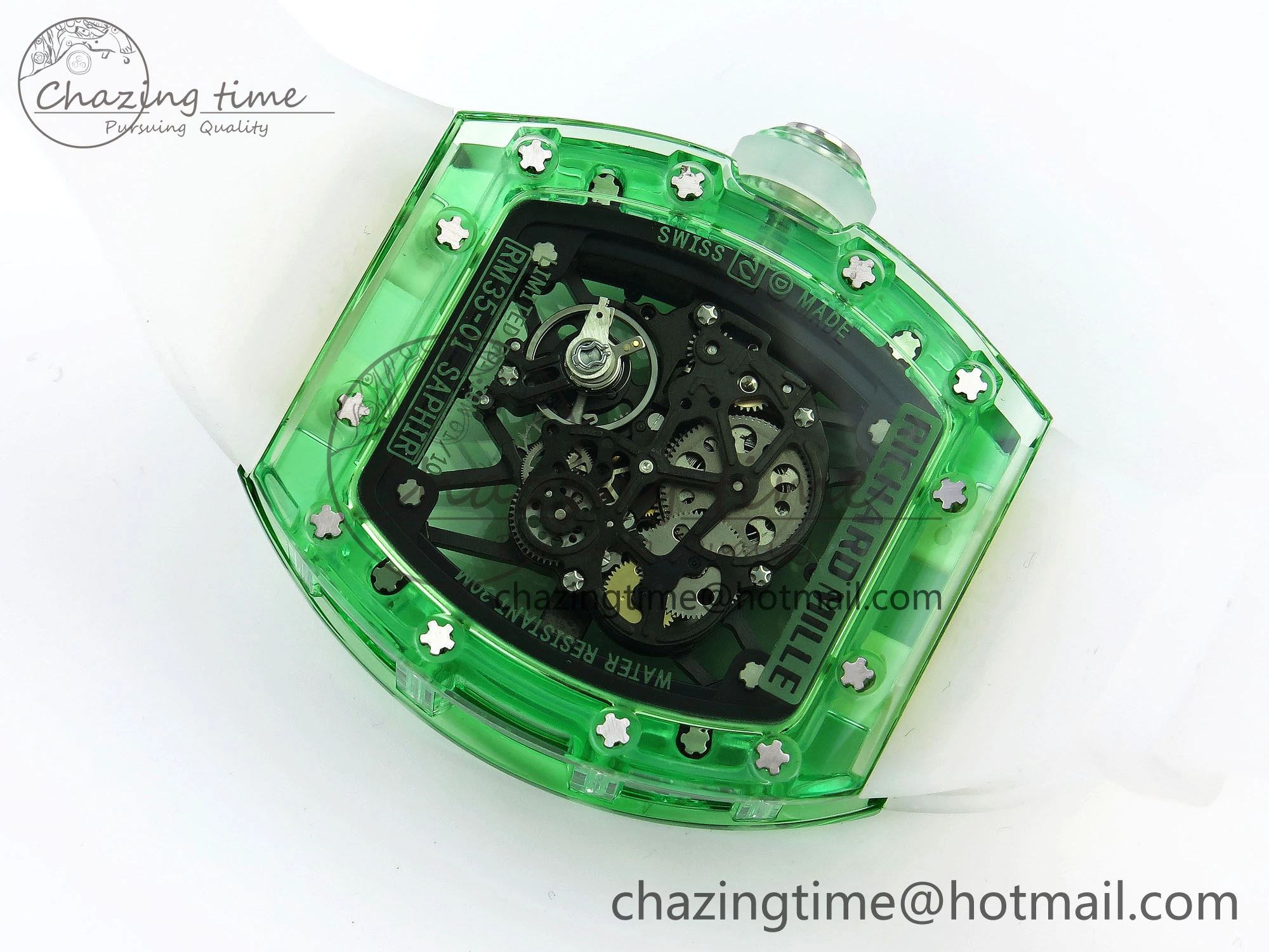 RM035 Green Transparent RMF Best Edition Skeleton Dial on Translucent Rubber Strap Clone RMUL Original 9330