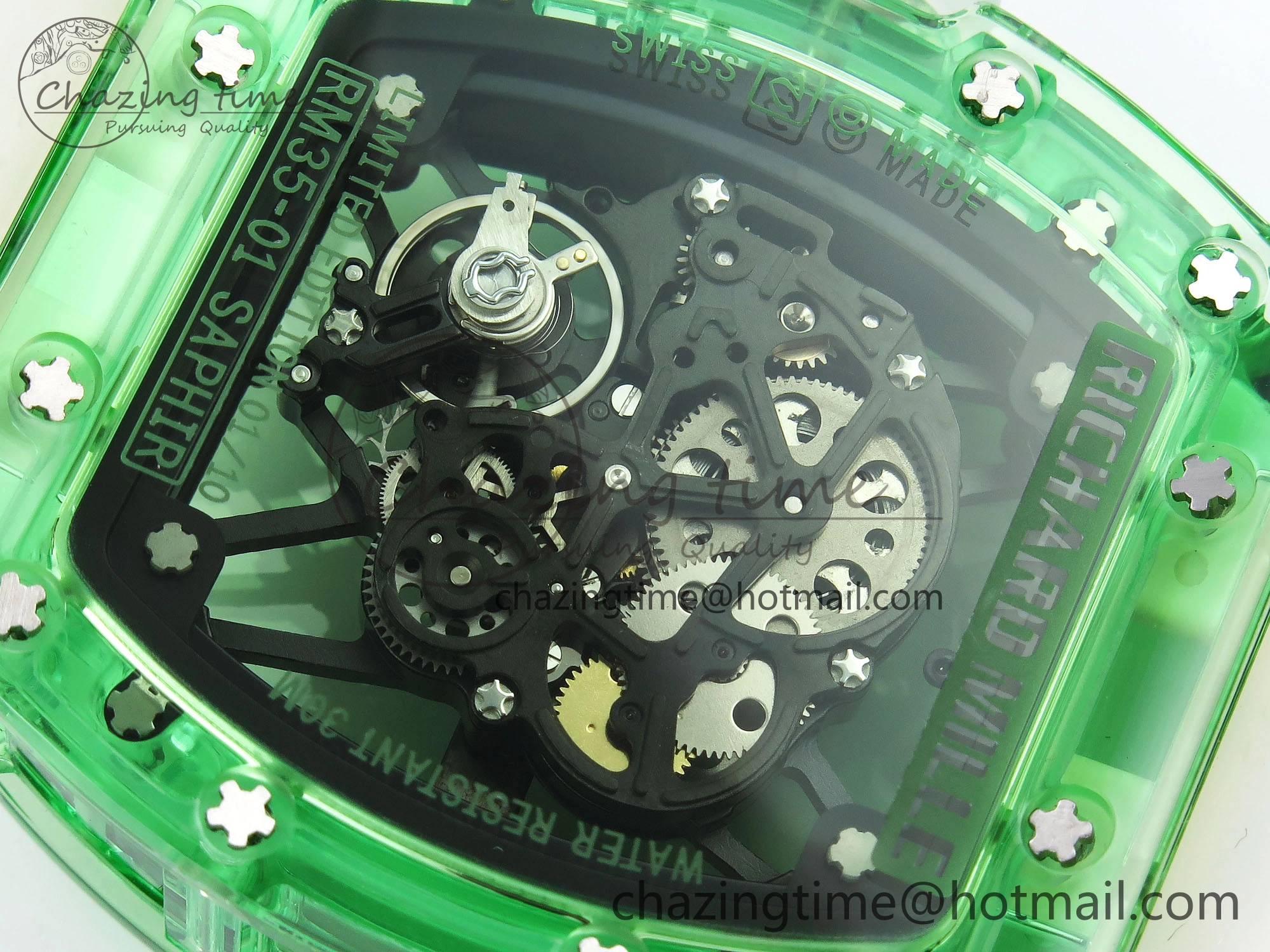 RM035 Green Transparent RMF Best Edition Skeleton Dial on Translucent Rubber Strap Clone RMUL Original 9330
