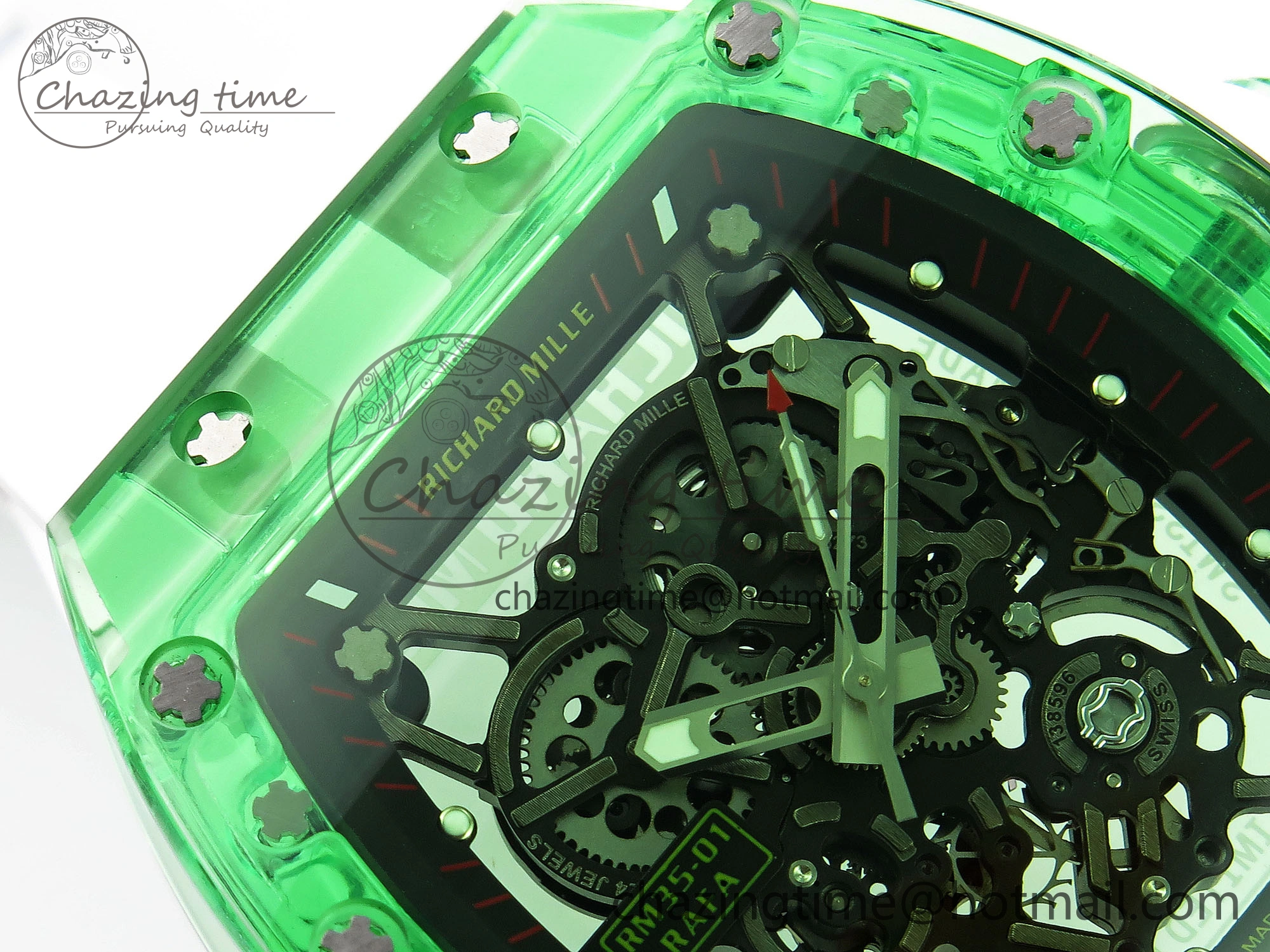 Durable RM035 Green Transparent RMF Best Edition Skeleton Dial on White Rubber Strap Clone RMUL 9329