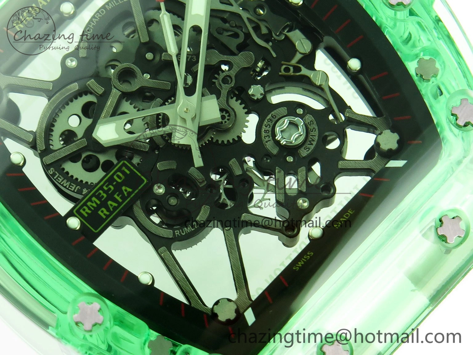 Durable RM035 Green Transparent RMF Best Edition Skeleton Dial on White Rubber Strap Clone RMUL 9329
