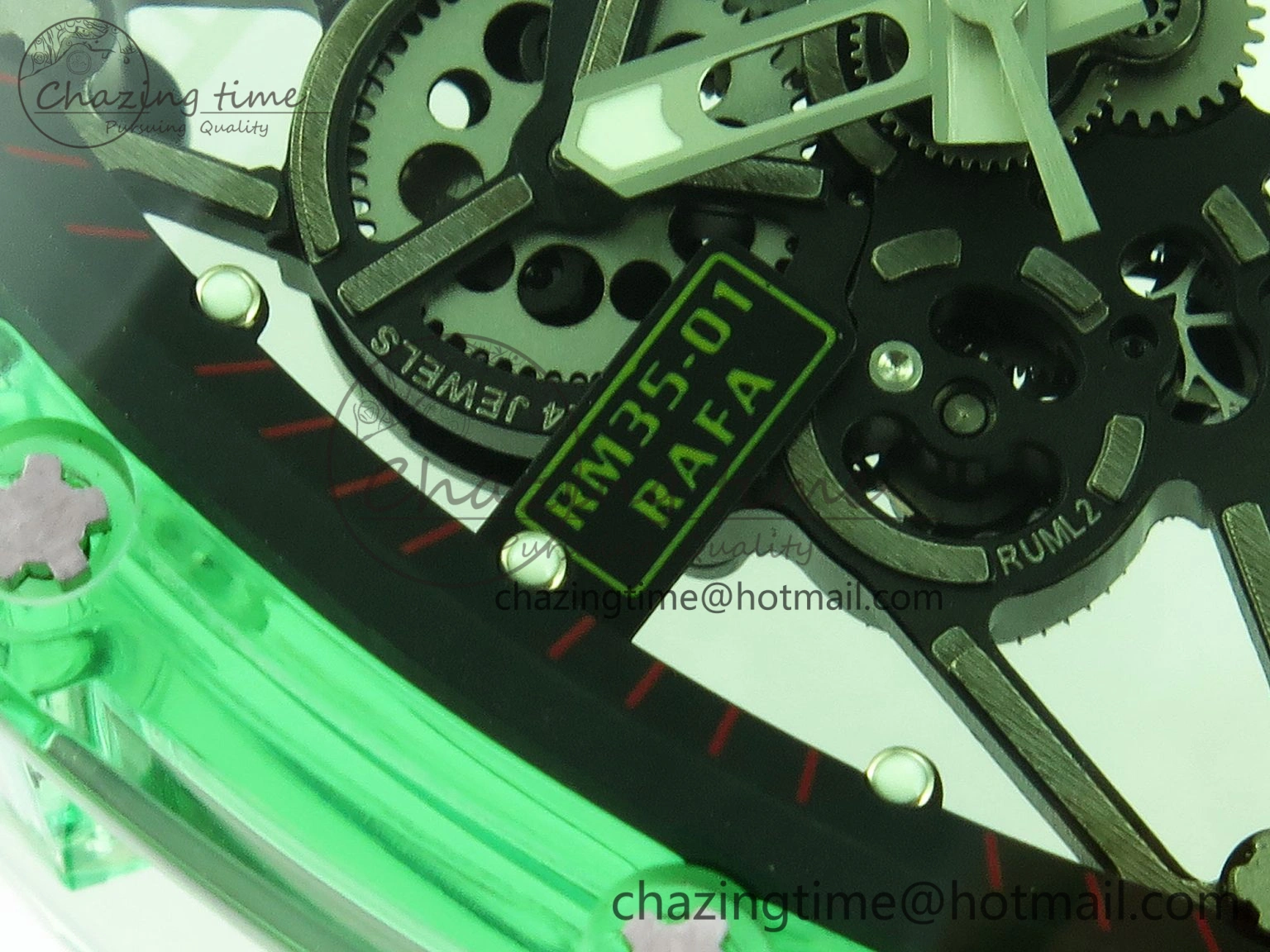 Durable RM035 Green Transparent RMF Best Edition Skeleton Dial on White Rubber Strap Clone RMUL 9329