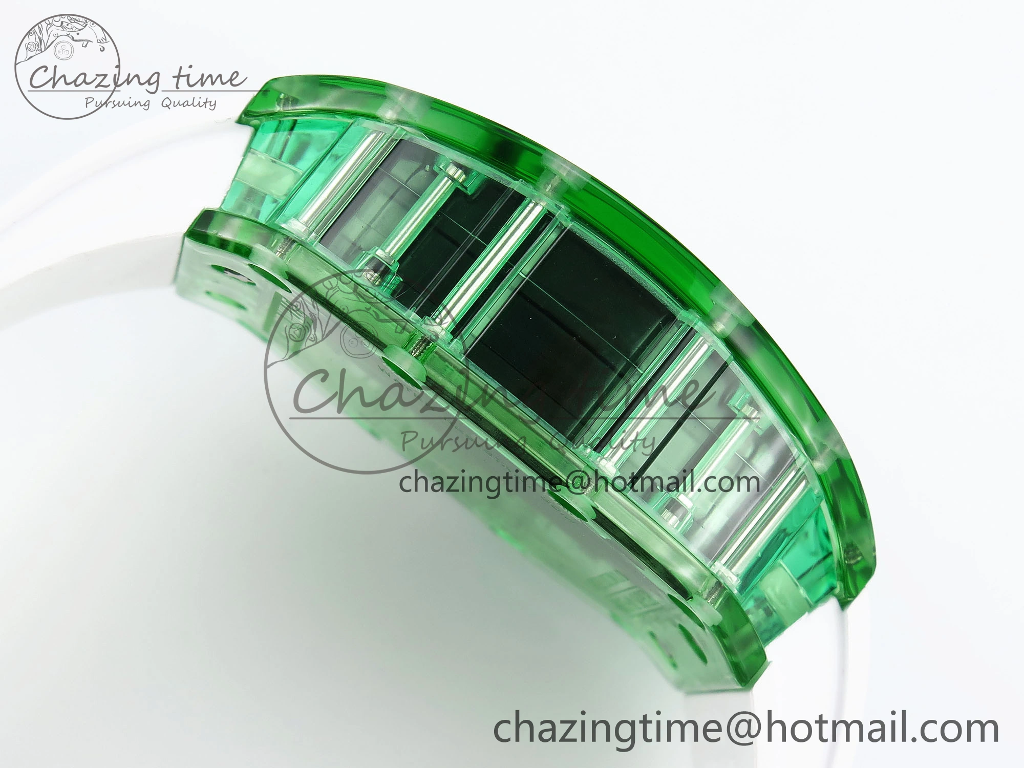 Durable RM035 Green Transparent RMF Best Edition Skeleton Dial on White Rubber Strap Clone RMUL 9329