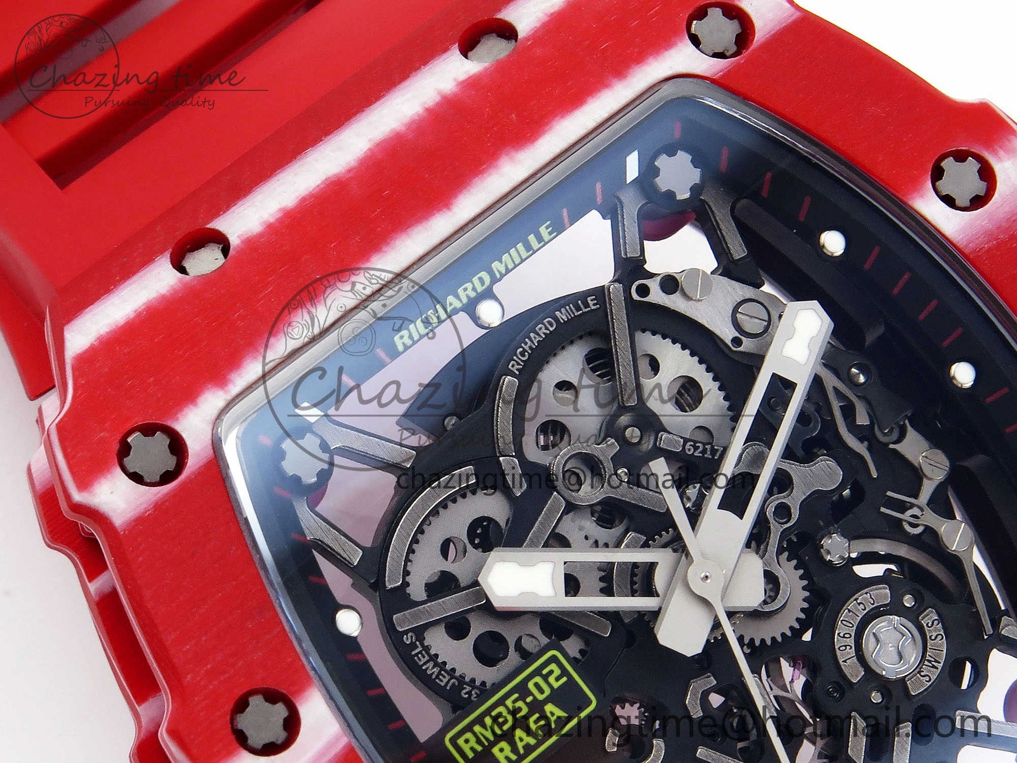 RM035 RED CARBON SONIC BEST EDITION SKELETON DIAL ON RED RUBBER STRAP CLONE RMUL GoAnywhere 9316
