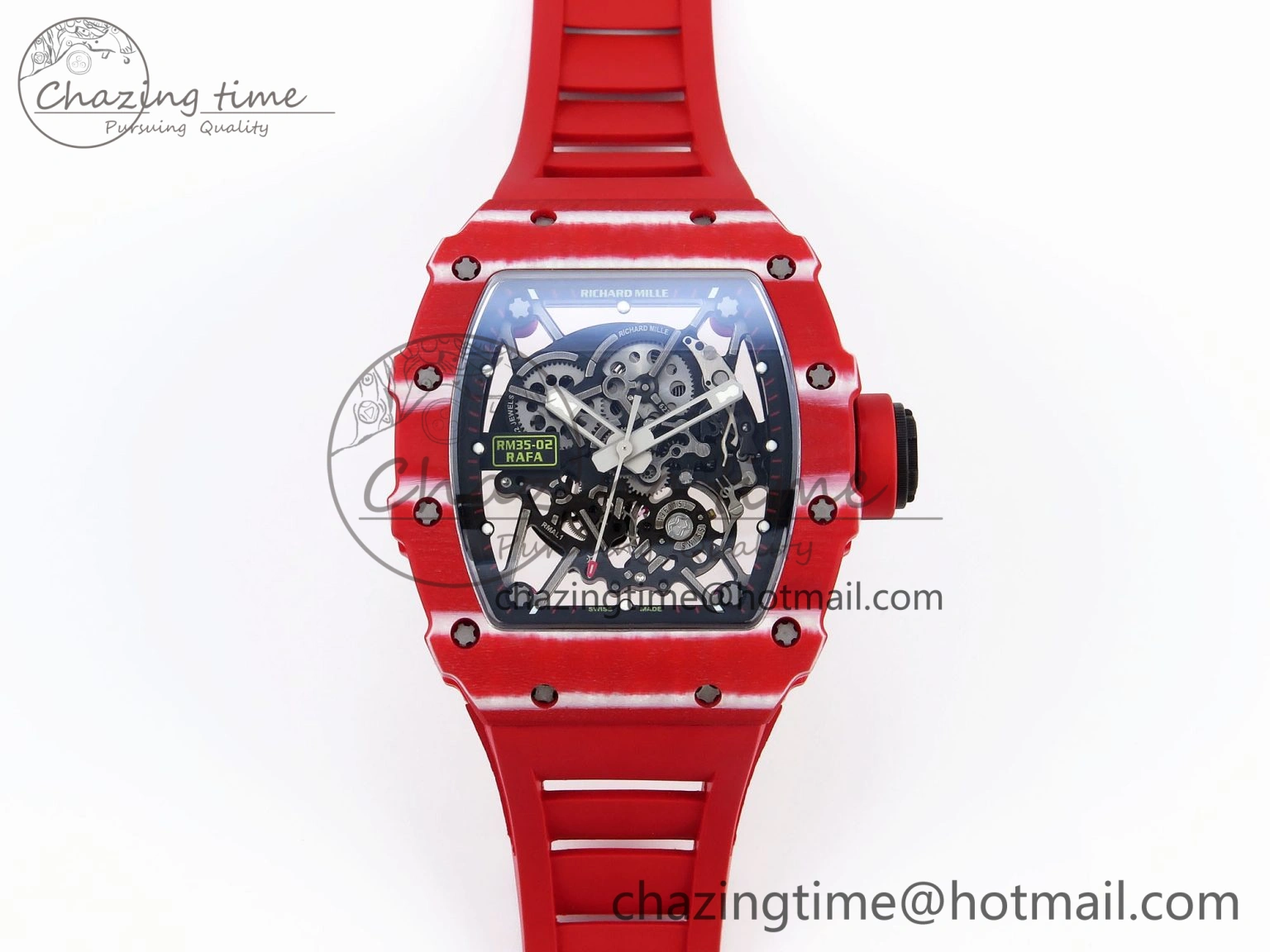 RM035 RED CARBON SONIC BEST EDITION SKELETON DIAL ON RED RUBBER STRAP CLONE RMUL GoAnywhere 9316