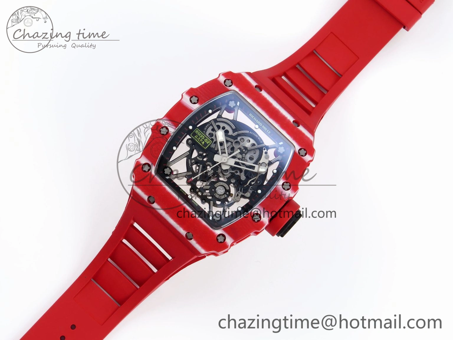 RM035 RED CARBON SONIC BEST EDITION SKELETON DIAL ON RED RUBBER STRAP CLONE RMUL GoAnywhere 9316
