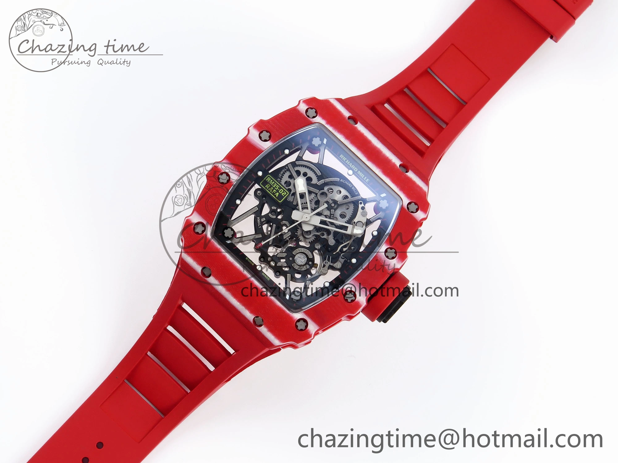 RM035 RED CARBON SONIC BEST EDITION SKELETON DIAL ON RED RUBBER STRAP CLONE RMUL GoAnywhere 9316