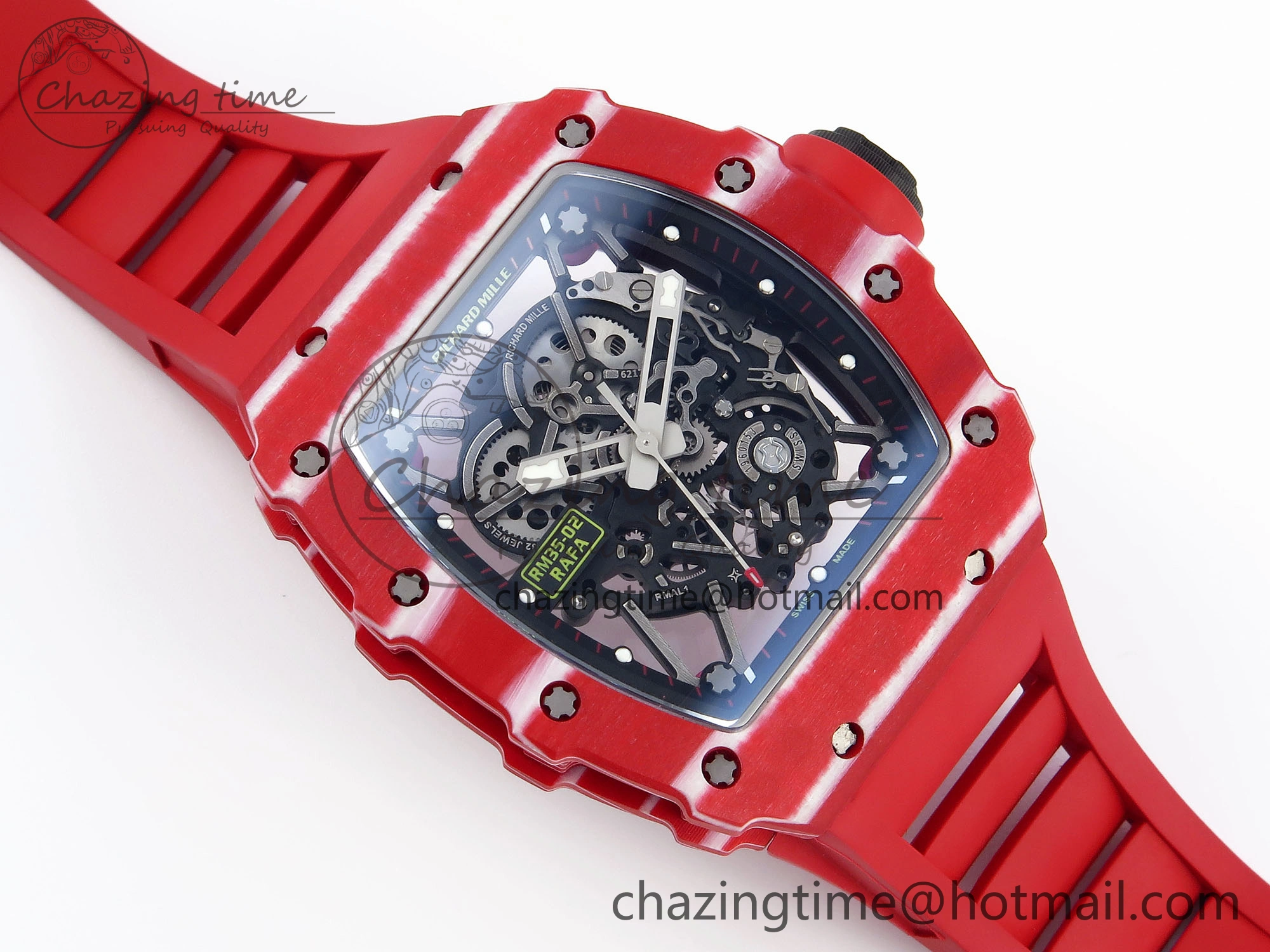 RM035 RED CARBON SONIC BEST EDITION SKELETON DIAL ON RED RUBBER STRAP CLONE RMUL GoAnywhere 9316