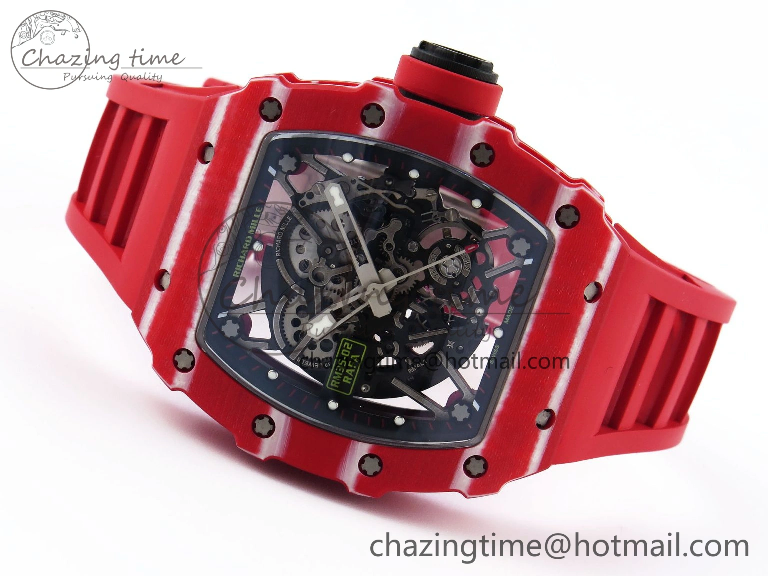 RM035 RED CARBON SONIC BEST EDITION SKELETON DIAL ON RED RUBBER STRAP CLONE RMUL GoAnywhere 9316