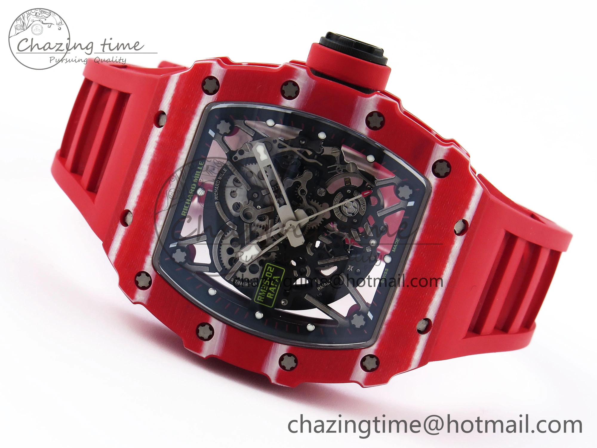 RM035 RED CARBON SONIC BEST EDITION SKELETON DIAL ON RED RUBBER STRAP CLONE RMUL GoAnywhere 9316
