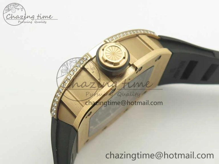 UrbanChic RM035 RG Diamonds Bezel KVF Best Edition Skeleton Dial on Black Rubber Strap MIYOTA 9467