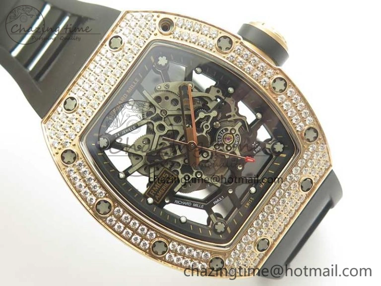 UrbanChic RM035 RG Diamonds Bezel KVF Best Edition Skeleton Dial on Black Rubber Strap MIYOTA 9467