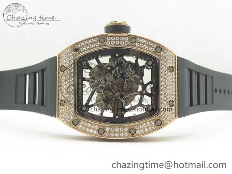 UrbanChic RM035 RG Diamonds Bezel KVF Best Edition Skeleton Dial on Black Rubber Strap MIYOTA 9467