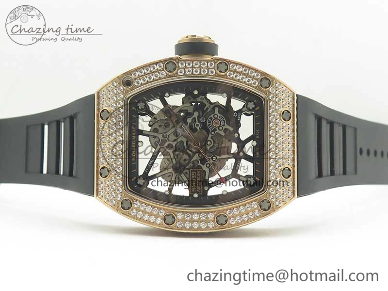 UrbanChic RM035 RG Diamonds Bezel KVF Best Edition Skeleton Dial on Black Rubber Strap MIYOTA 9467