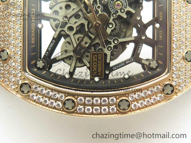 UrbanChic RM035 RG Diamonds Bezel KVF Best Edition Skeleton Dial on Black Rubber Strap MIYOTA 9467