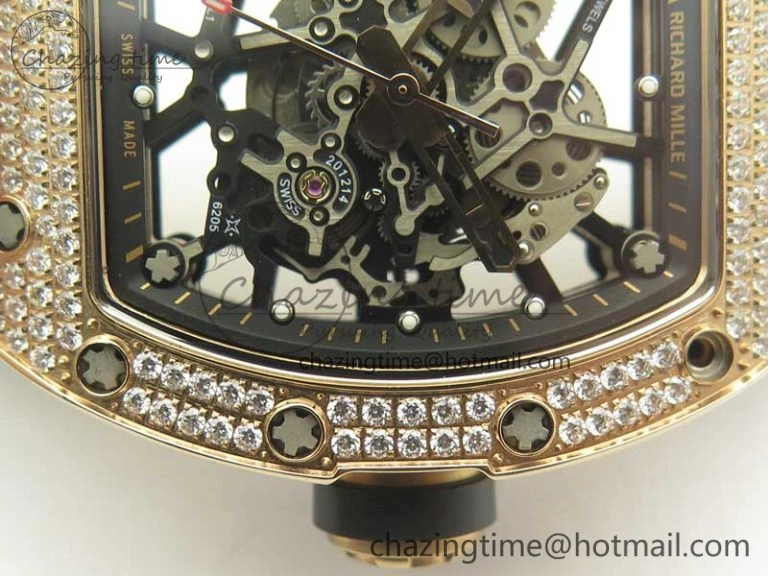 UrbanChic RM035 RG Diamonds Bezel KVF Best Edition Skeleton Dial on Black Rubber Strap MIYOTA 9467