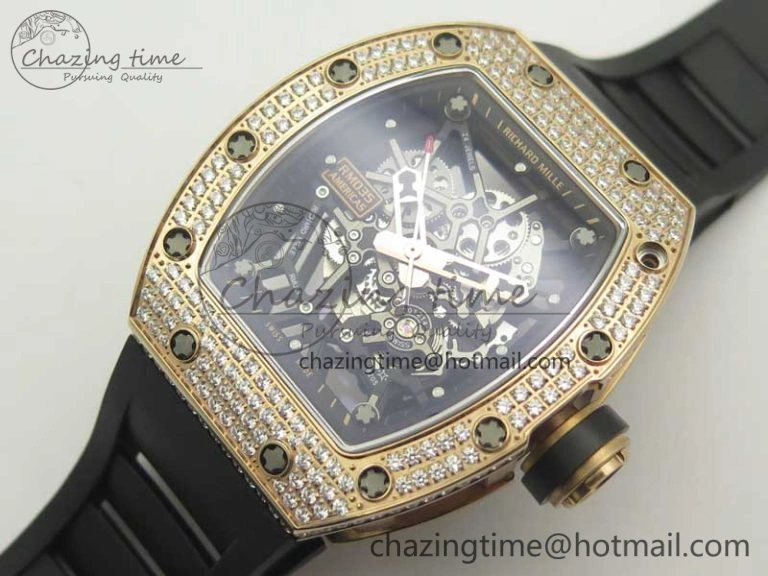 UrbanChic RM035 RG Diamonds Bezel KVF Best Edition Skeleton Dial on Black Rubber Strap MIYOTA 9467