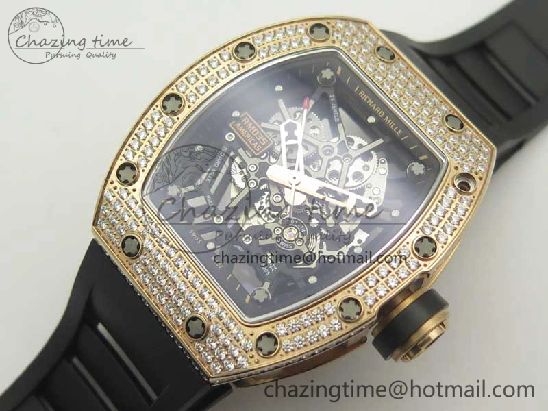 UrbanChic RM035 RG Diamonds Bezel KVF Best Edition Skeleton Dial on Black Rubber Strap MIYOTA 9467