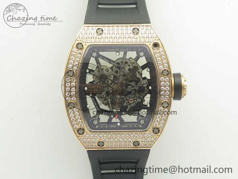 UrbanChic RM035 RG Diamonds Bezel KVF Best Edition Skeleton Dial on Black Rubber Strap MIYOTA 9467