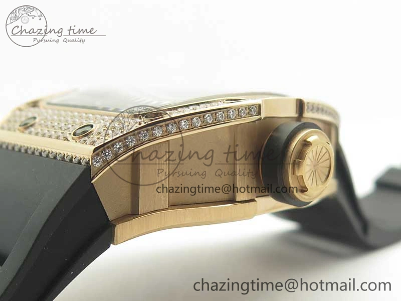 UrbanChic RM035 RG Diamonds Bezel KVF Best Edition Skeleton Dial on Black Rubber Strap MIYOTA 9467