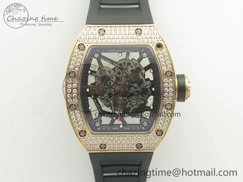 UrbanChic RM035 RG Diamonds Bezel KVF Best Edition Skeleton Dial on Black Rubber Strap MIYOTA 9467