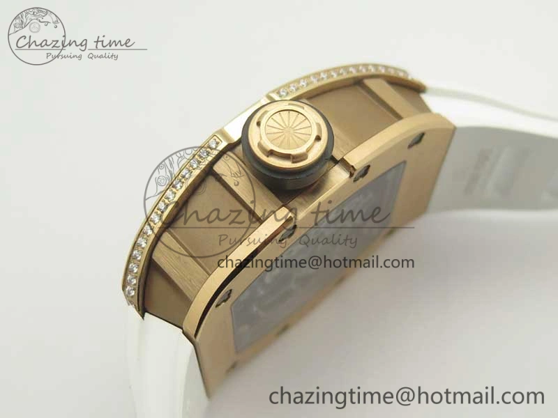 RM035 RG Diamonds Bezel KVF Best Edition Skeleton Dial on White Rubber Strap MIYOTA WaterResistant 9470