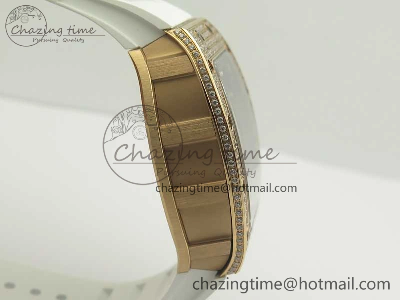 RM035 RG Diamonds Bezel KVF Best Edition Skeleton Dial on White Rubber Strap MIYOTA WaterResistant 9470