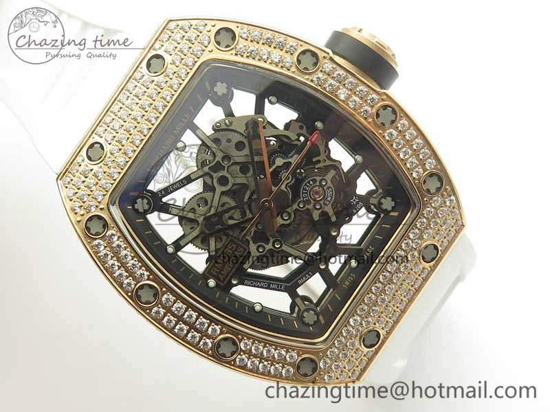 RM035 RG Diamonds Bezel KVF Best Edition Skeleton Dial on White Rubber Strap MIYOTA WaterResistant 9470