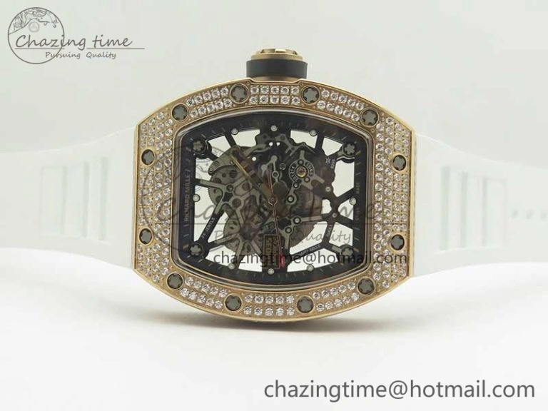 RM035 RG Diamonds Bezel KVF Best Edition Skeleton Dial on White Rubber Strap MIYOTA WaterResistant 9470