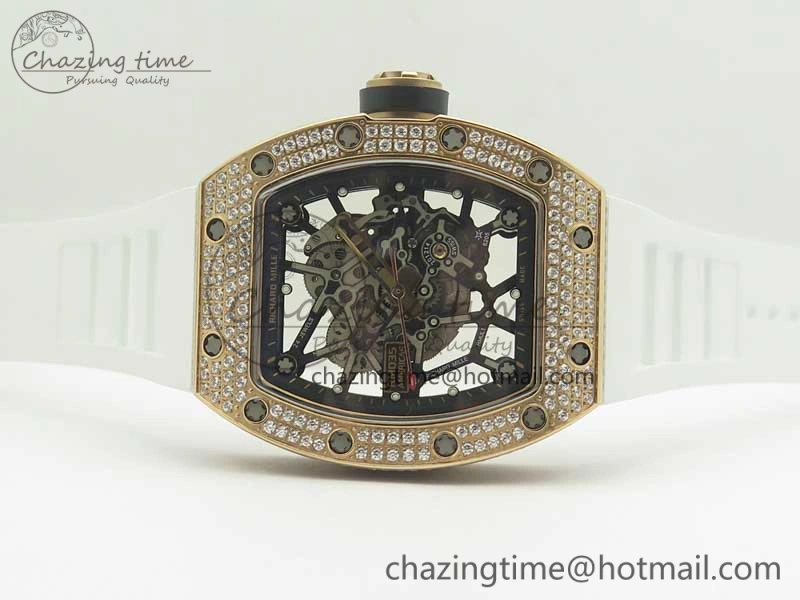 RM035 RG Diamonds Bezel KVF Best Edition Skeleton Dial on White Rubber Strap MIYOTA WaterResistant 9470