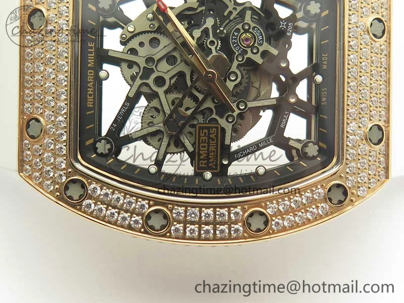 RM035 RG Diamonds Bezel KVF Best Edition Skeleton Dial on White Rubber Strap MIYOTA WaterResistant 9470