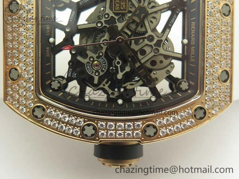 RM035 RG Diamonds Bezel KVF Best Edition Skeleton Dial on White Rubber Strap MIYOTA WaterResistant 9470