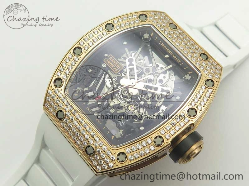 RM035 RG Diamonds Bezel KVF Best Edition Skeleton Dial on White Rubber Strap MIYOTA WaterResistant 9470