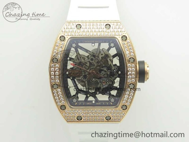 RM035 RG Diamonds Bezel KVF Best Edition Skeleton Dial on White Rubber Strap MIYOTA WaterResistant 9470