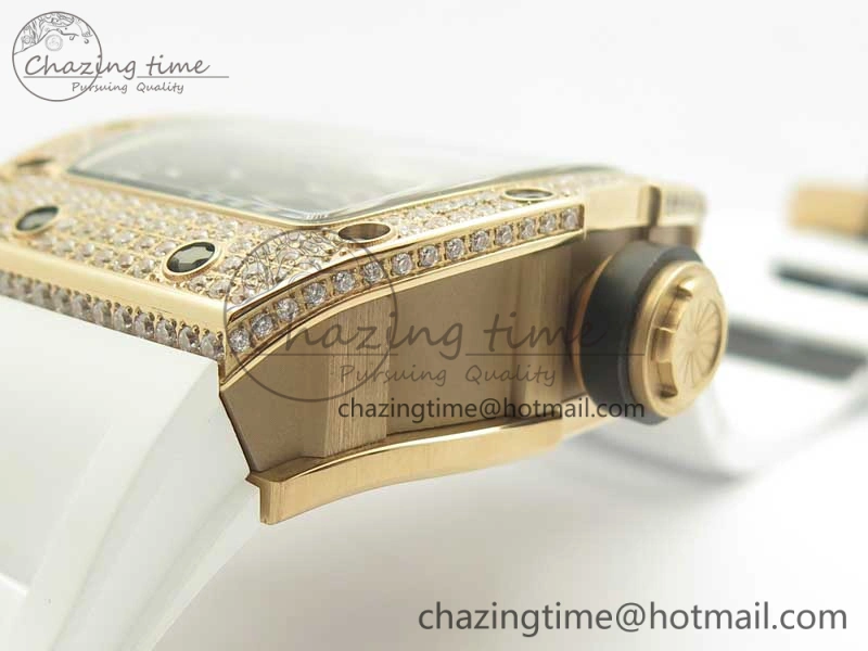 RM035 RG Diamonds Bezel KVF Best Edition Skeleton Dial on White Rubber Strap MIYOTA WaterResistant 9470