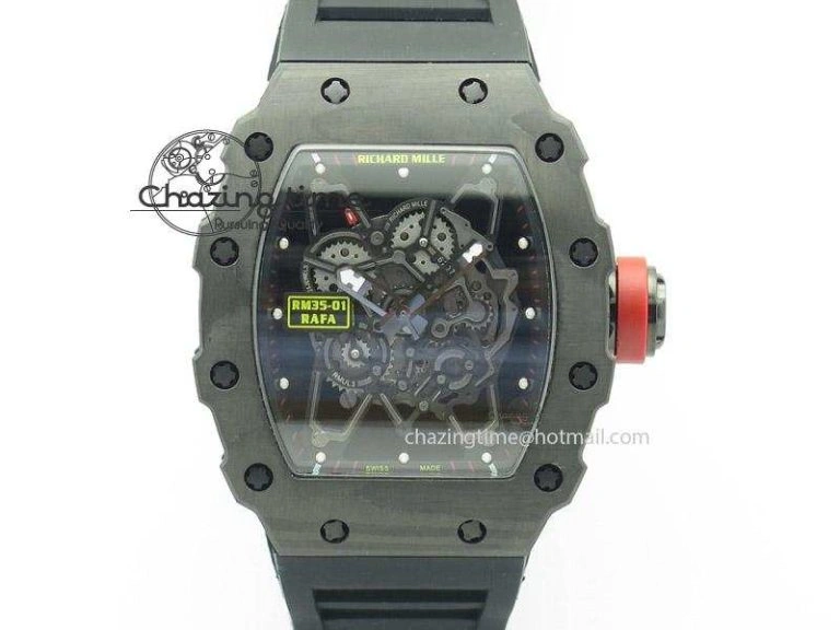 Functional RM035 Rafael Nadal NTPT Carbon Black Skeleton Dial On Black Rubber Strap MIYOTA9015 RMF 9586