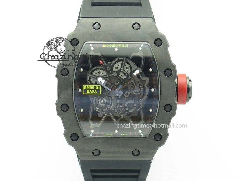 Functional RM035 Rafael Nadal NTPT Carbon Black Skeleton Dial On Black Rubber Strap MIYOTA9015 RMF 9586