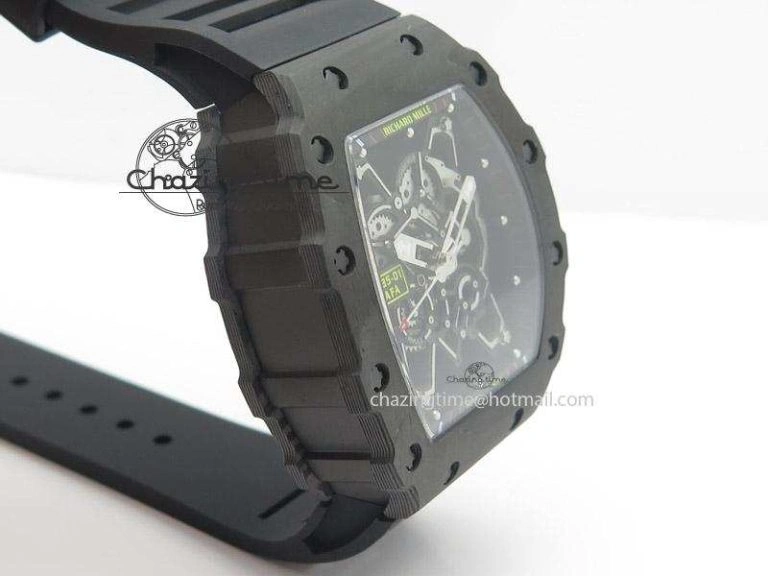 Functional RM035 Rafael Nadal NTPT Carbon Black Skeleton Dial On Black Rubber Strap MIYOTA9015 RMF 9586