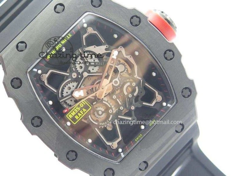 Functional RM035 Rafael Nadal NTPT Carbon Black Skeleton Dial On Black Rubber Strap MIYOTA9015 RMF 9586
