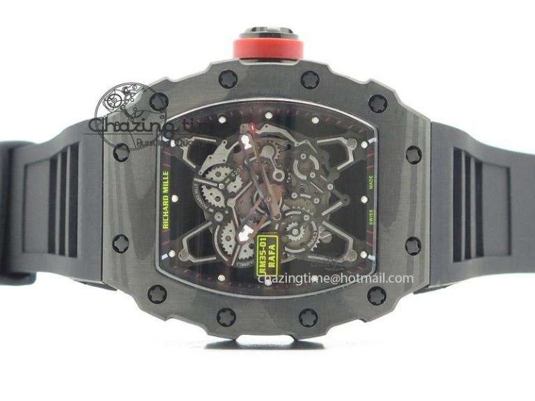 Functional RM035 Rafael Nadal NTPT Carbon Black Skeleton Dial On Black Rubber Strap MIYOTA9015 RMF 9586