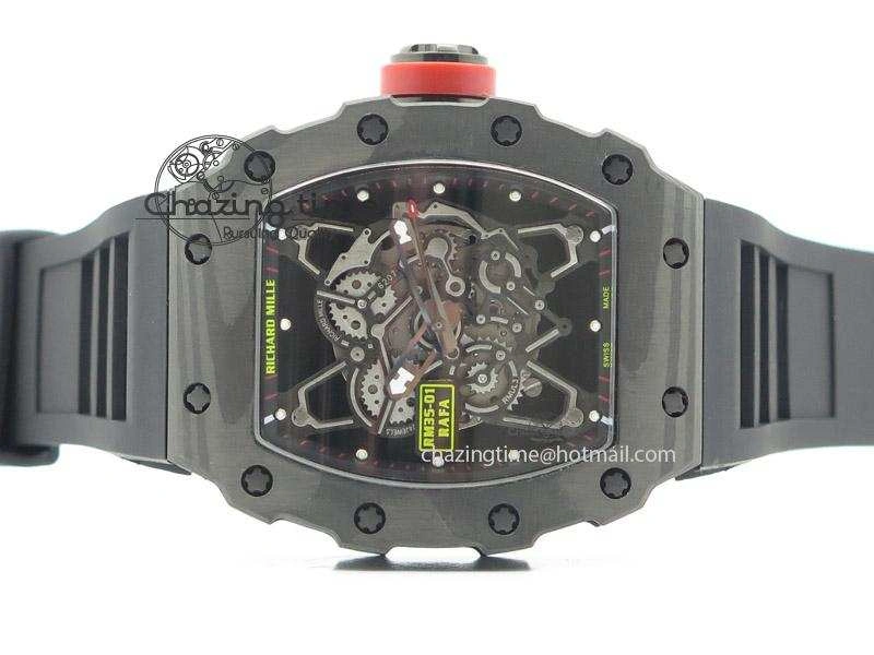 Functional RM035 Rafael Nadal NTPT Carbon Black Skeleton Dial On Black Rubber Strap MIYOTA9015 RMF 9586