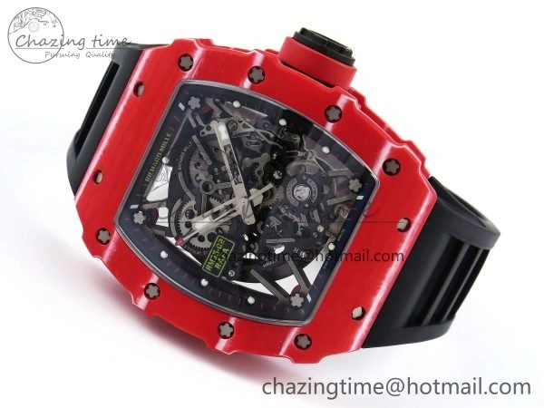 RM035 Red Carbon SONIC Best Edition Skeleton Dial on Black Rubber Strap Clone RMUL Unique 9310