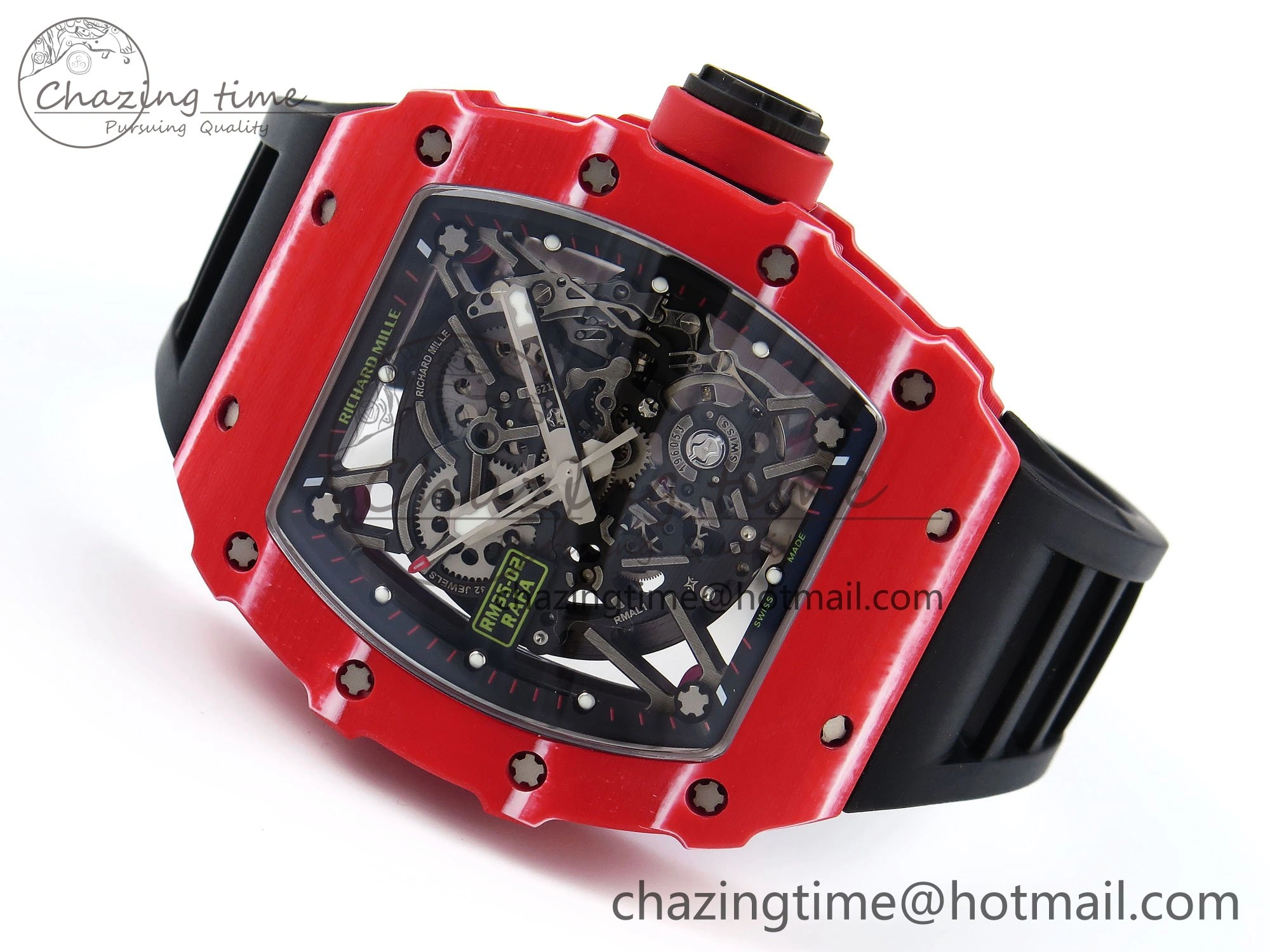 RM035 Red Carbon SONIC Best Edition Skeleton Dial on Black Rubber Strap Clone RMUL Unique 9310