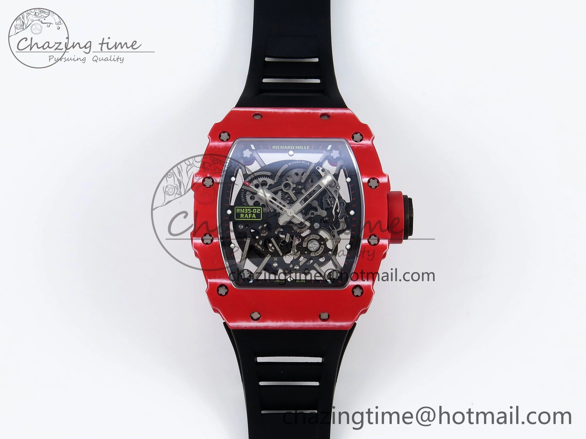 RM035 Red Carbon SONIC Best Edition Skeleton Dial on Black Rubber Strap Clone RMUL Unique 9310