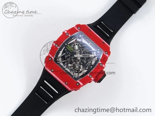 RM035 Red Carbon SONIC Best Edition Skeleton Dial on Black Rubber Strap Clone RMUL Unique 9310